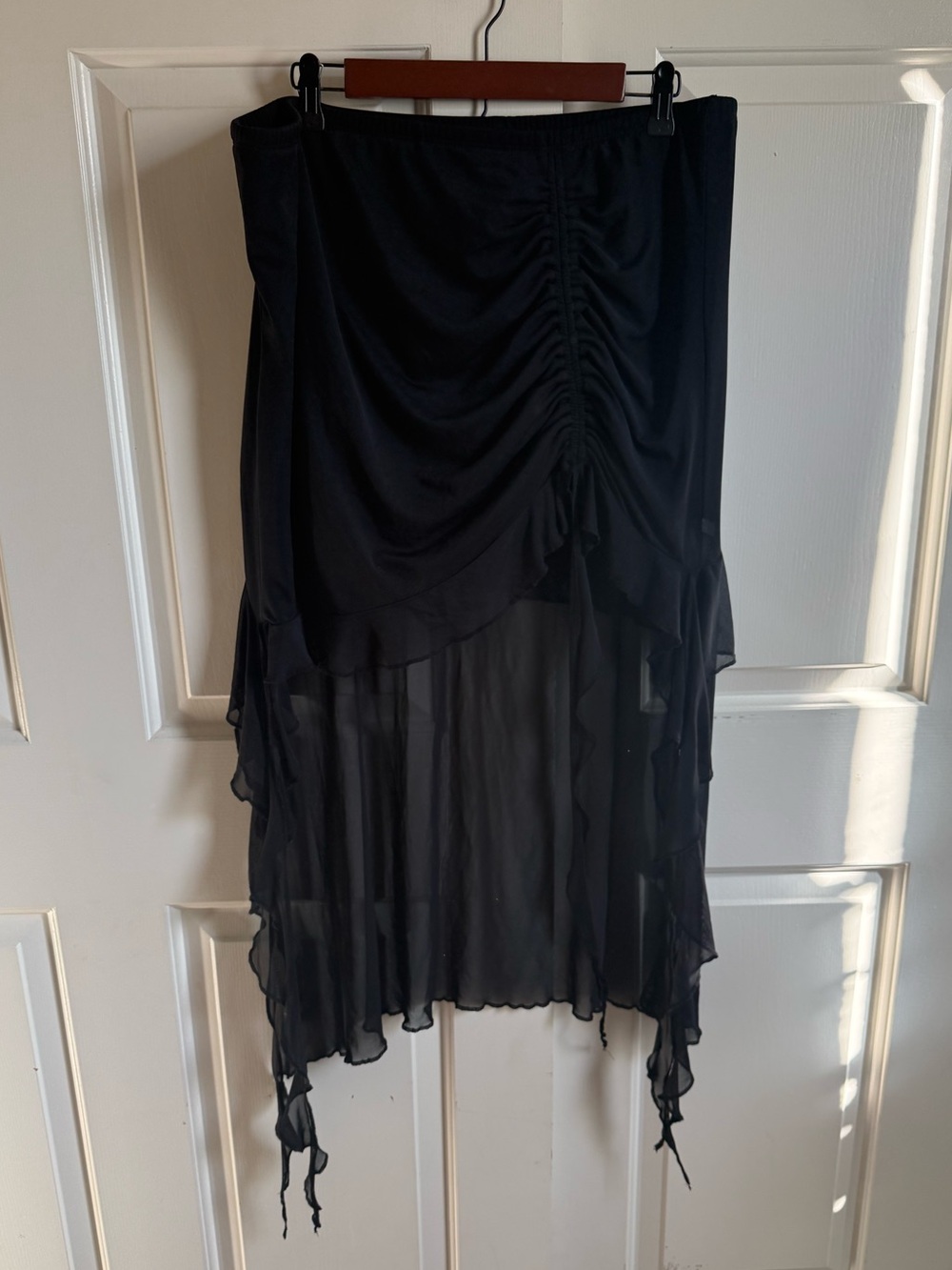 SHEIN Black High-Low Ruched Chiffon Skirt Festival Rave